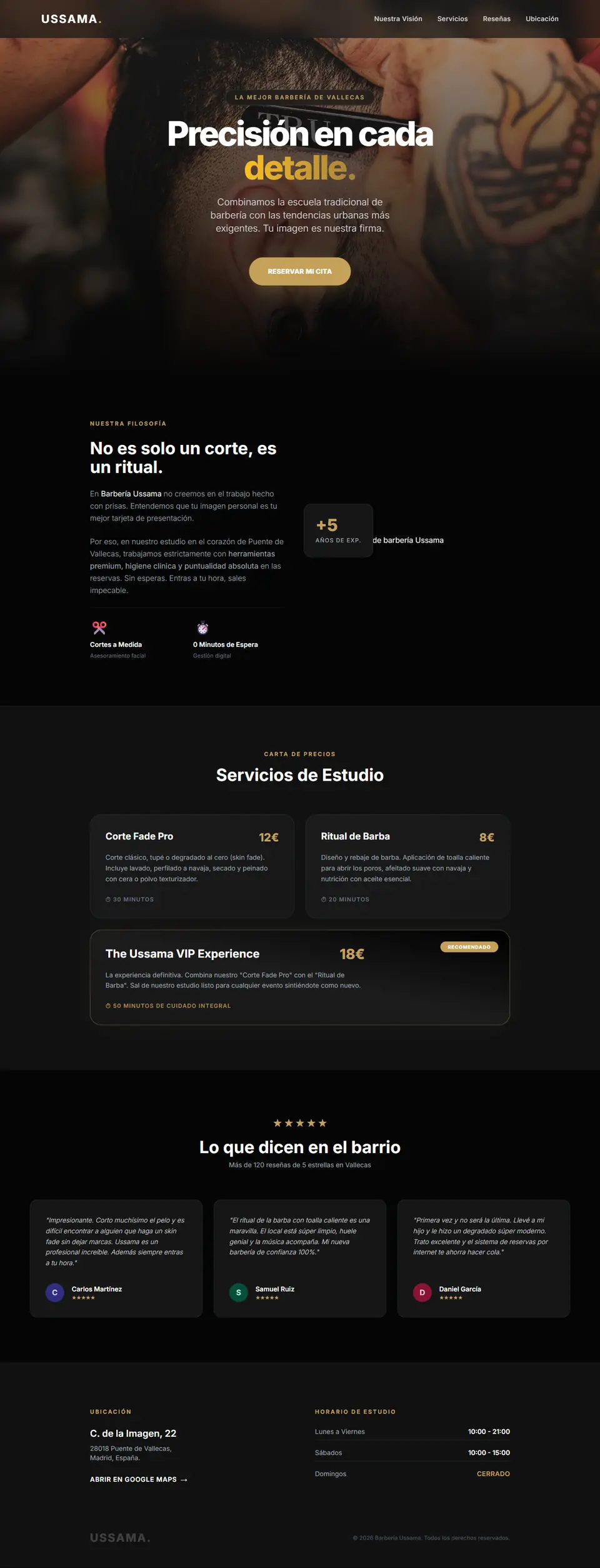 Página de inicio de Barbería Ussama
